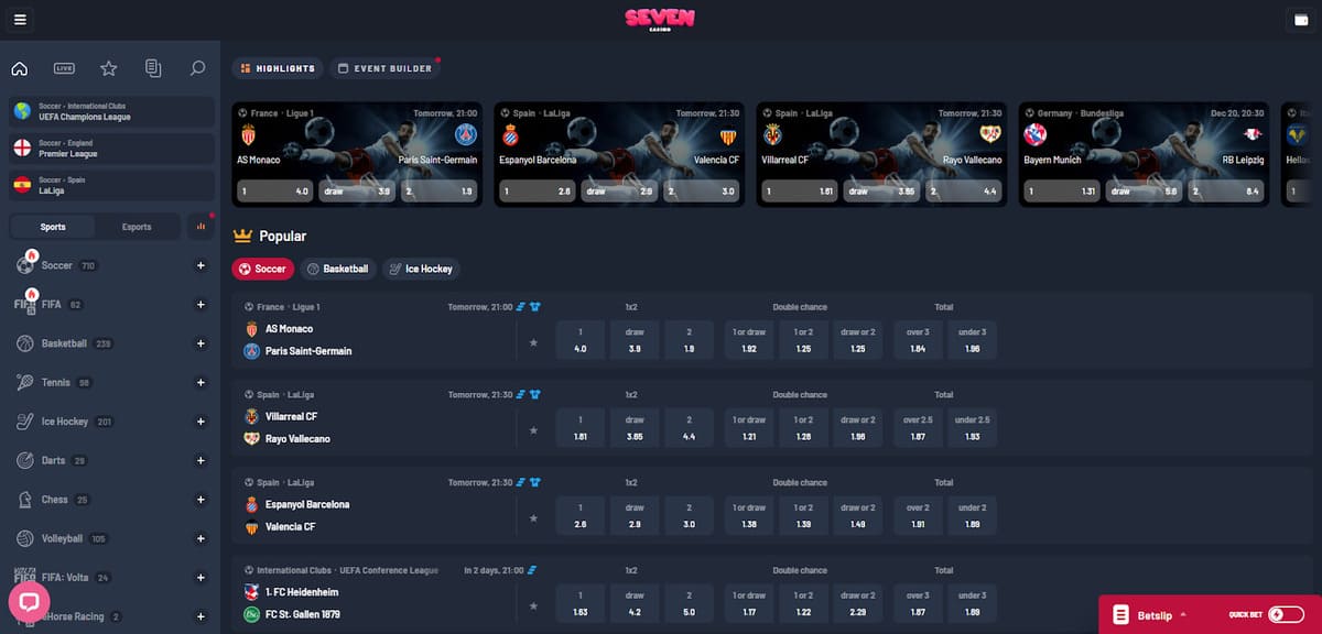 Pari sportif Seven casino