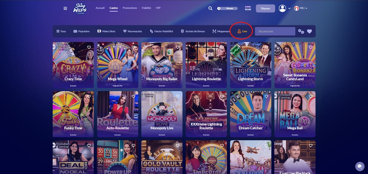 Live Casino Shiny Wilds Casino