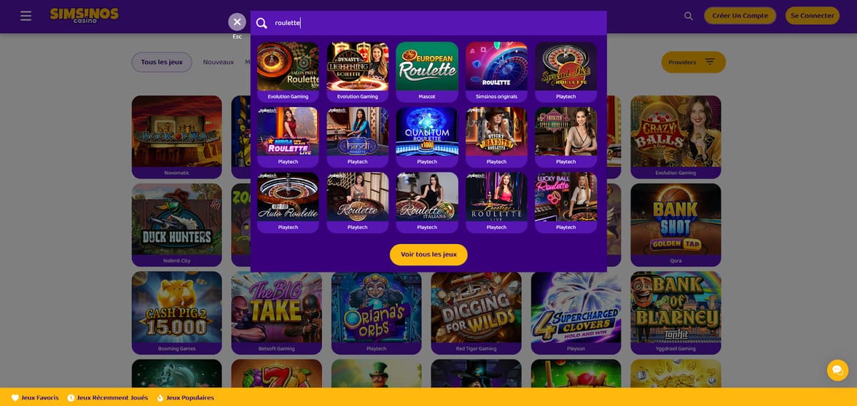 Jeux de table Simsinos Casino