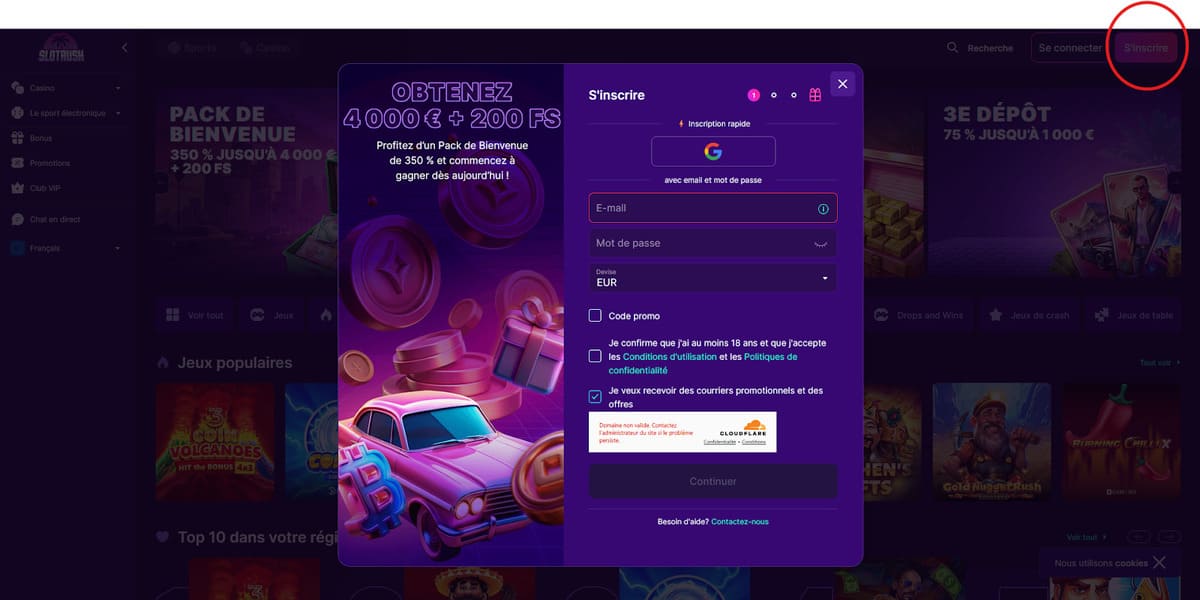 Inscription Slotrush Casino