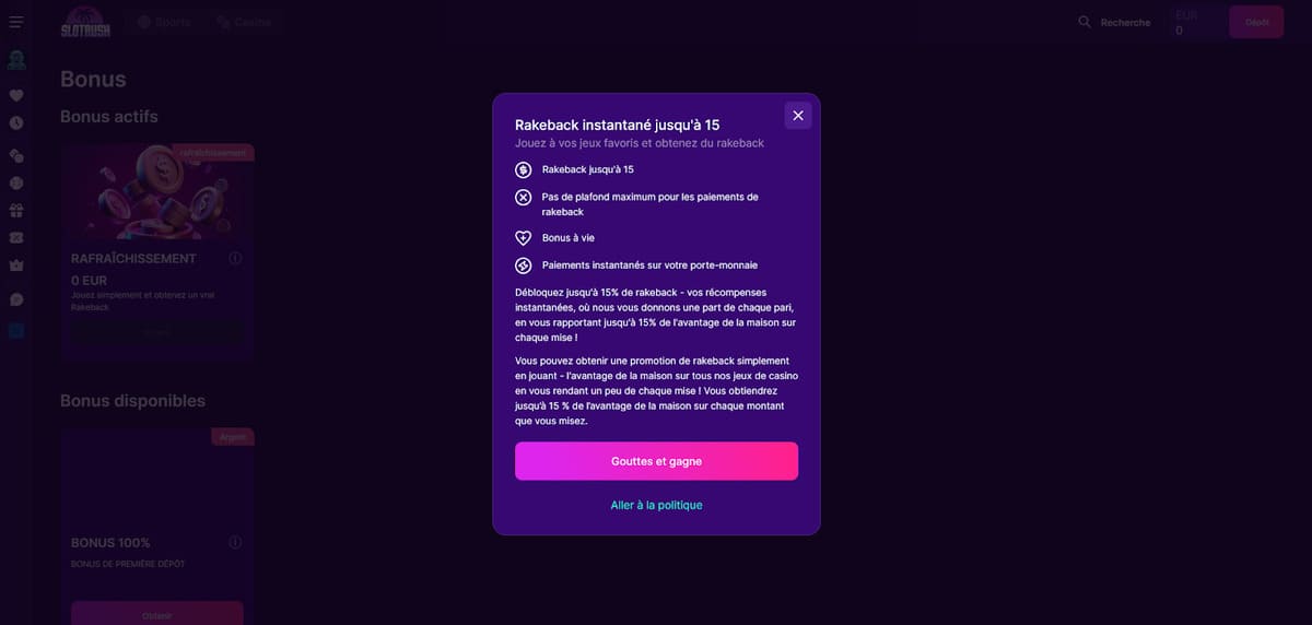 Rakeback Slotrush Casino