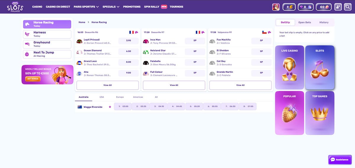 Pari hippique Slots Palace