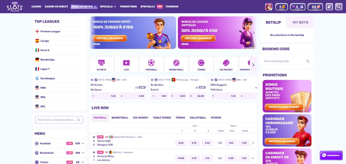 Pari sportif Slots Palace