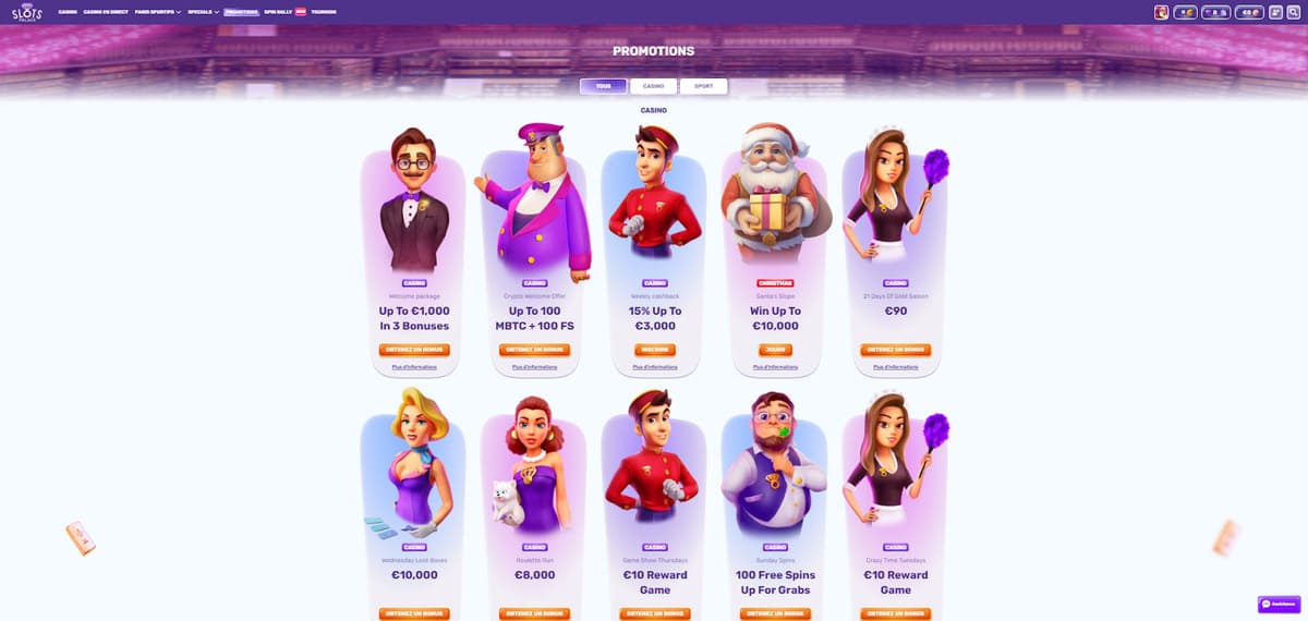 Bonus et promotions Slots Palace