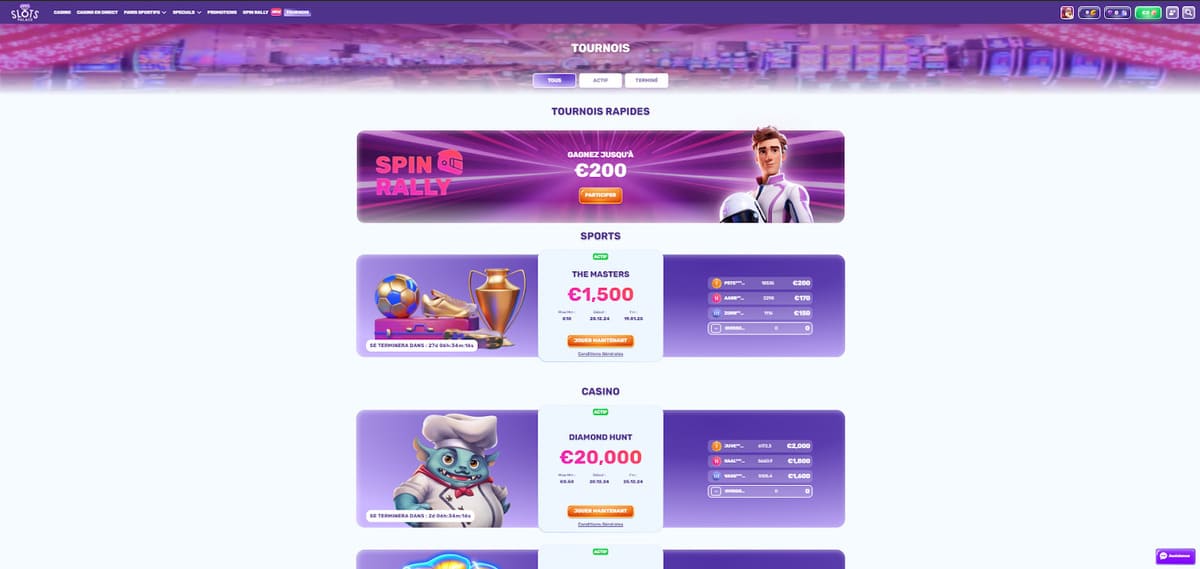 Tournois casino Slots Palace