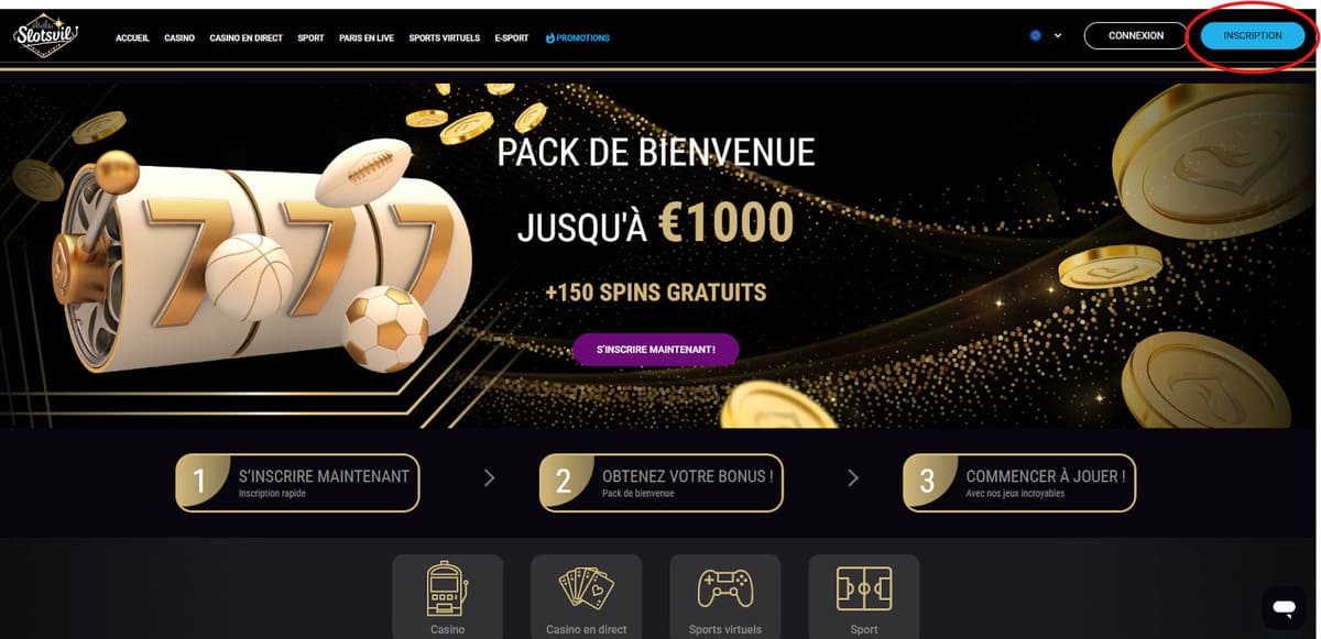 Bouton inscription SlotsVil casino