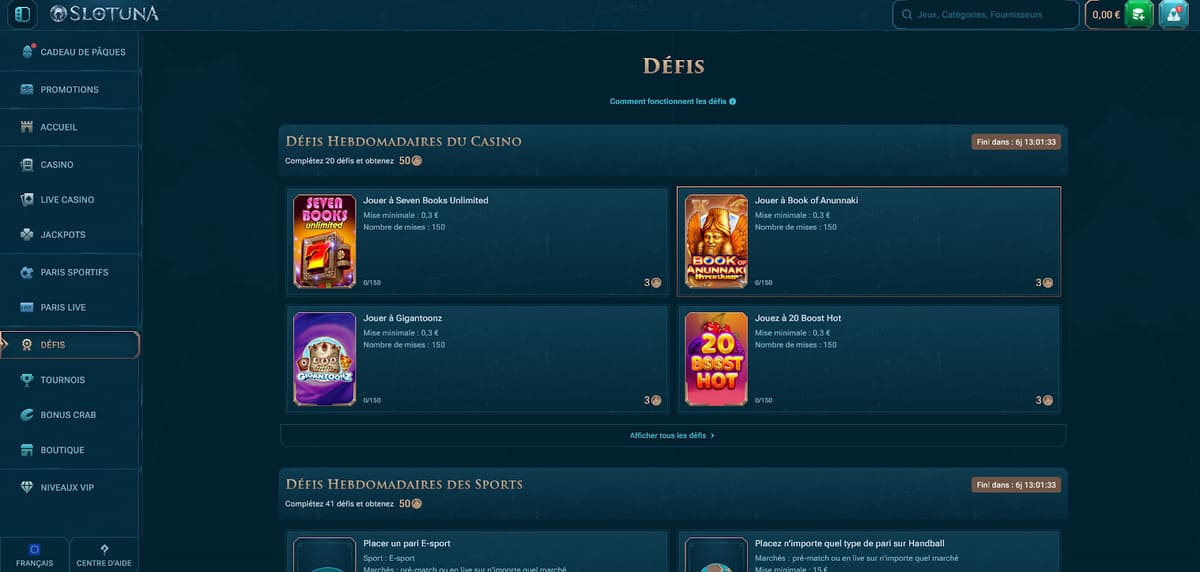 Défis Slotuna Casino