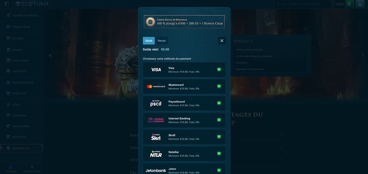 Dépôt Slotuna Casino