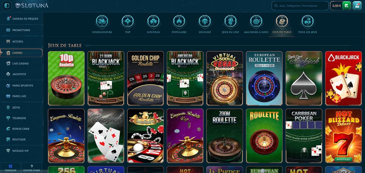 Jeux de table Slotuna Casino