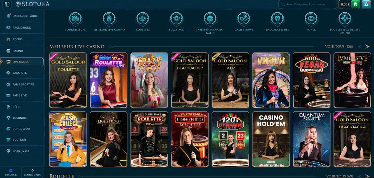 Meilleur live Slotuna Casino