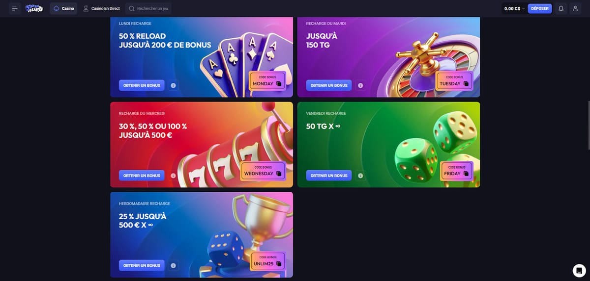 Bonus recharge Spin Aura Casino