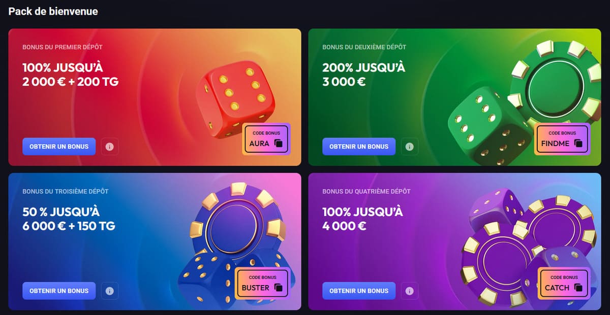 Pack de bienvenue Spin Aura Casino