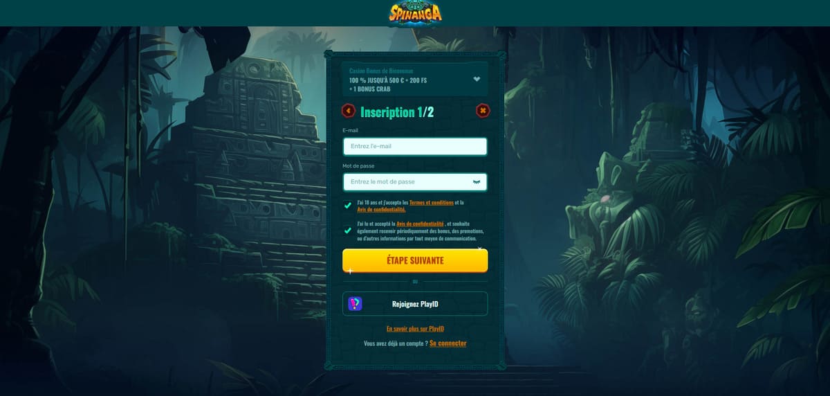 Inscription Spinanga Casino