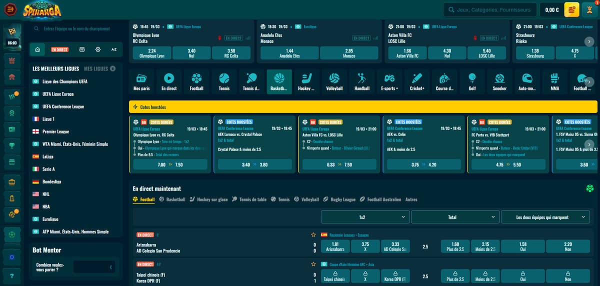 Paris sportifs Spinanga Casino