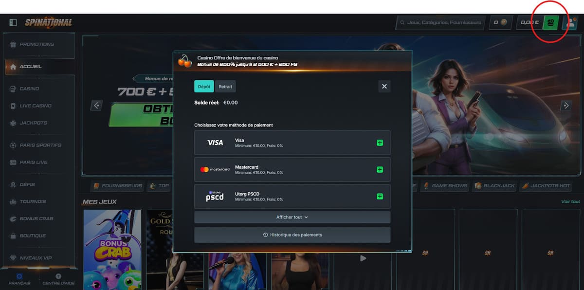 Dépôt Spinational Casino