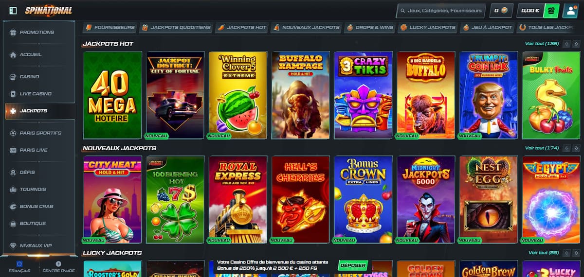 Jackpots Spinational Casino