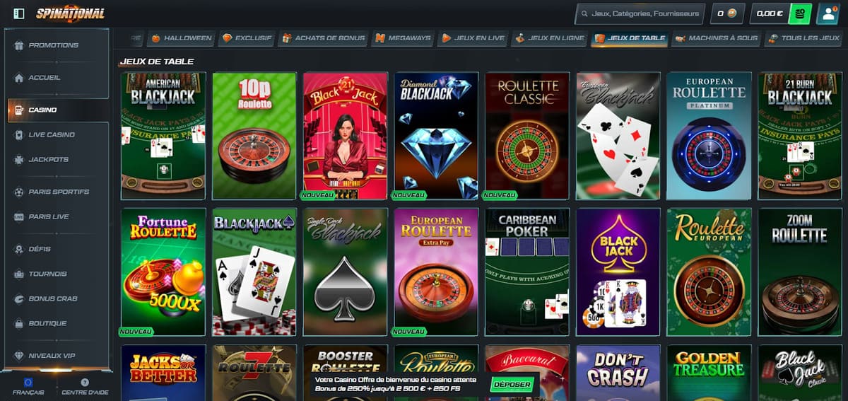 Jeux de table Spinational Casino