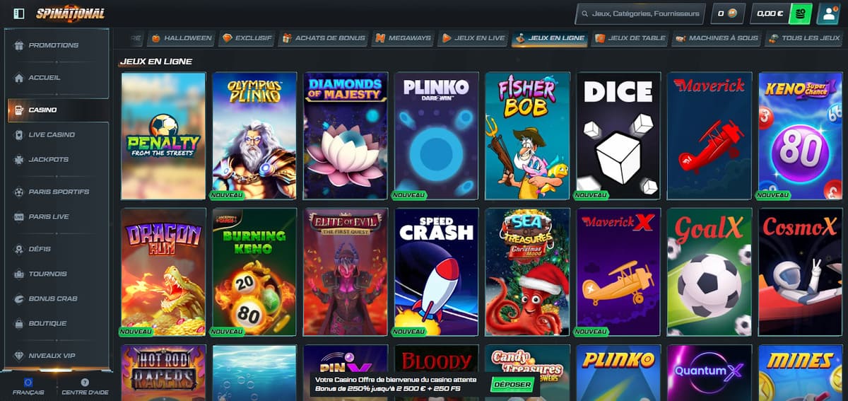 Jeux en ligne Spinational Casino