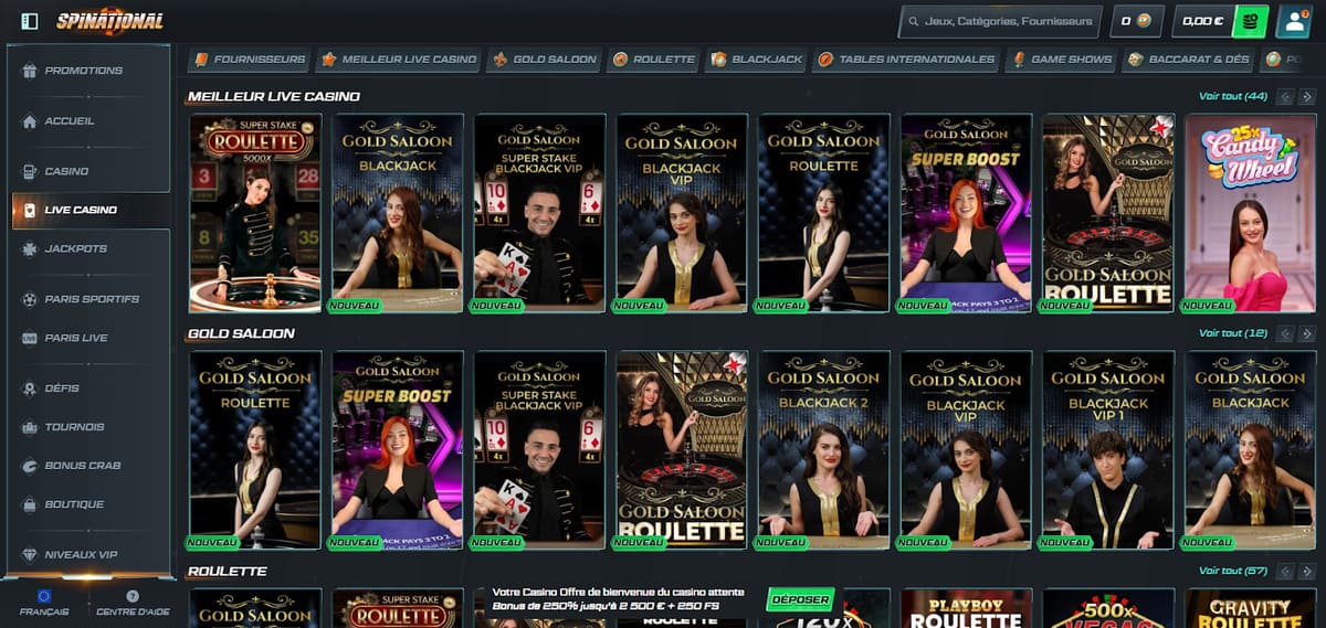 Meilleur live Spinational Casino