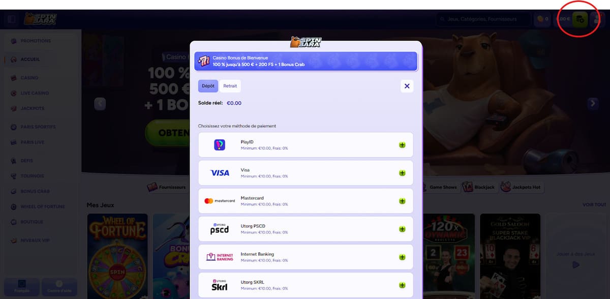 Dépôt Spinbara Casino