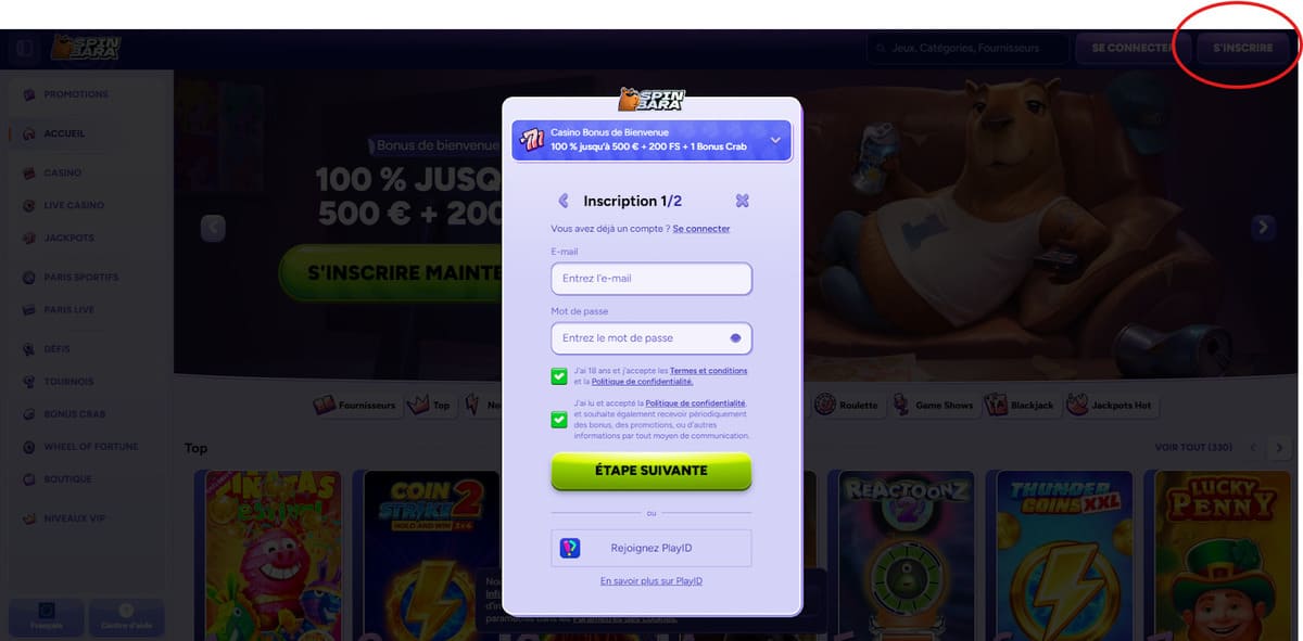 Inscription Spinbara Casino