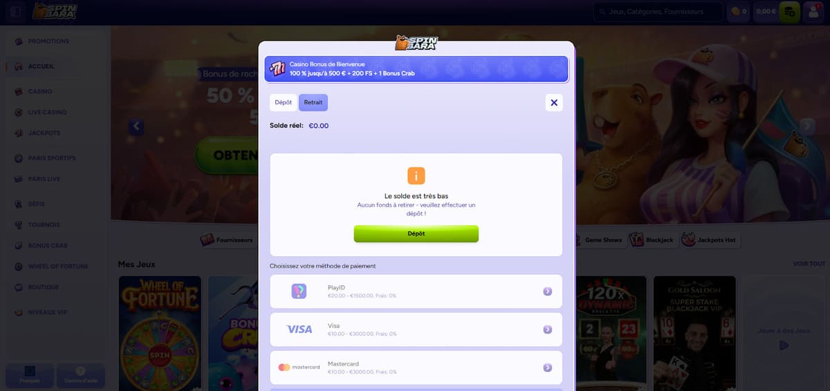Retrait Spinbara Casino