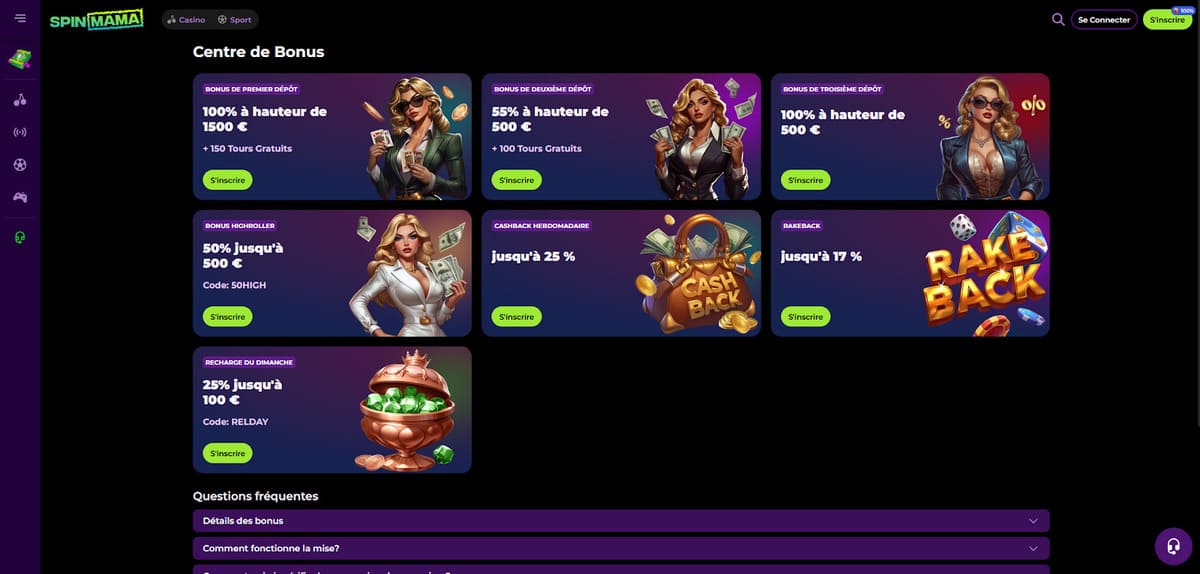 Centre bonus SpinMama Casino