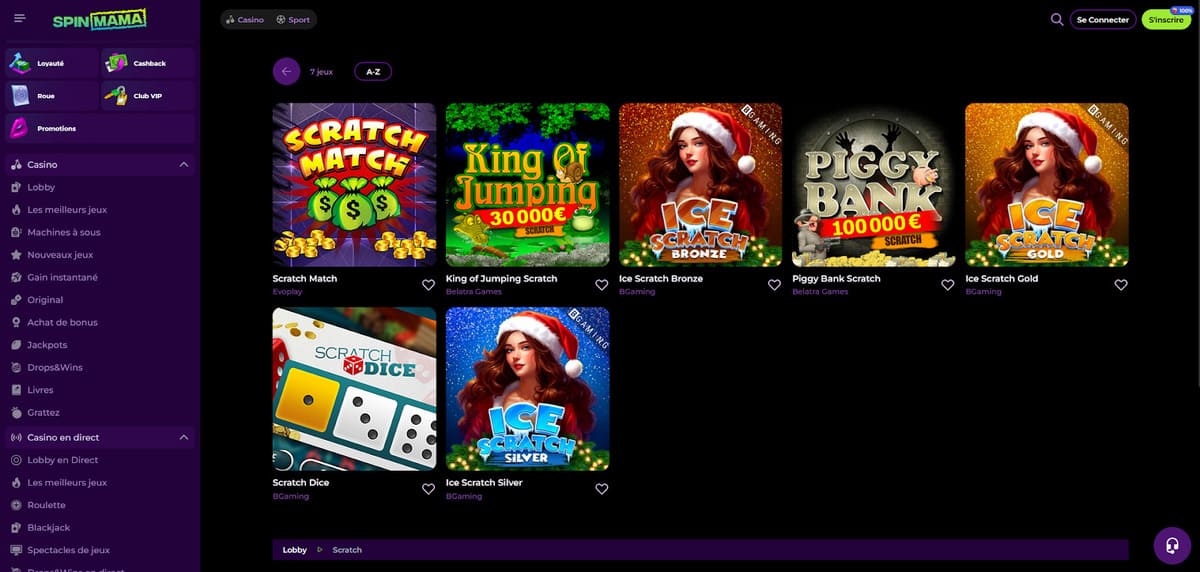 Jeux cachés SpinMama Casino