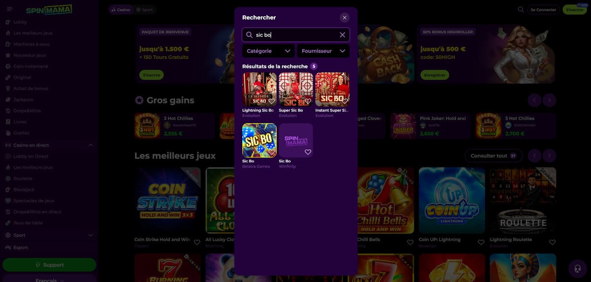 Jeux de table SpinMama Casino