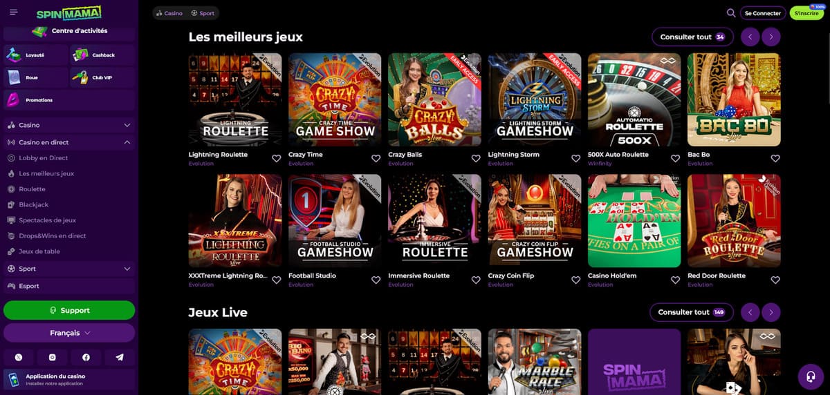 Live Casino SpinMama Casino