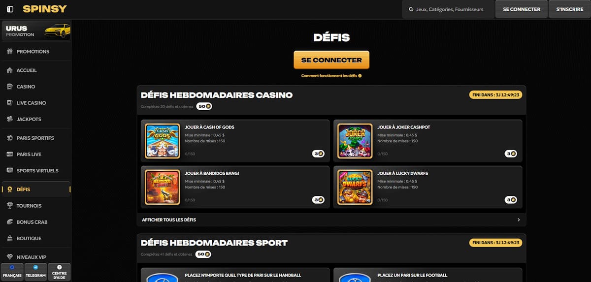 Défis Spinsy Casino