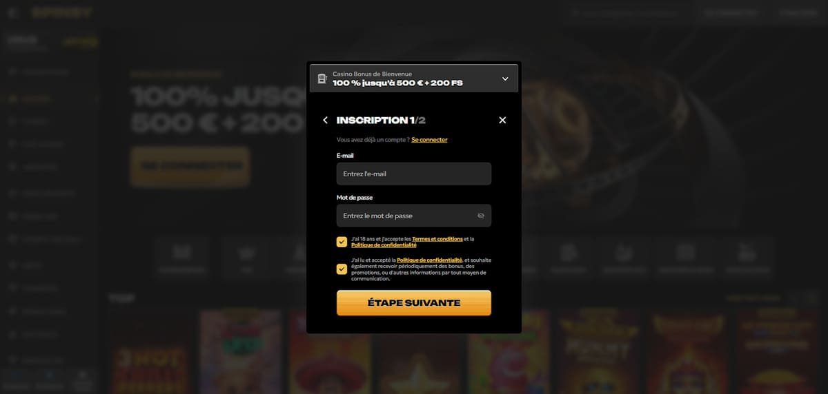 Inscription Spinsy Casino