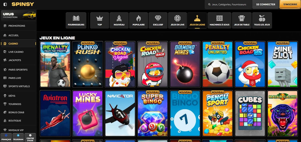 Mini jeux Spinsy Casino