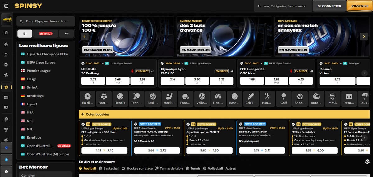 Paris sportifs Spinsy Casino