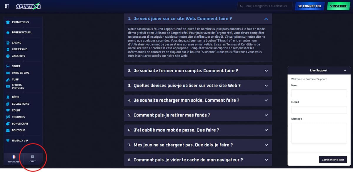 Service client Sportaza Casino