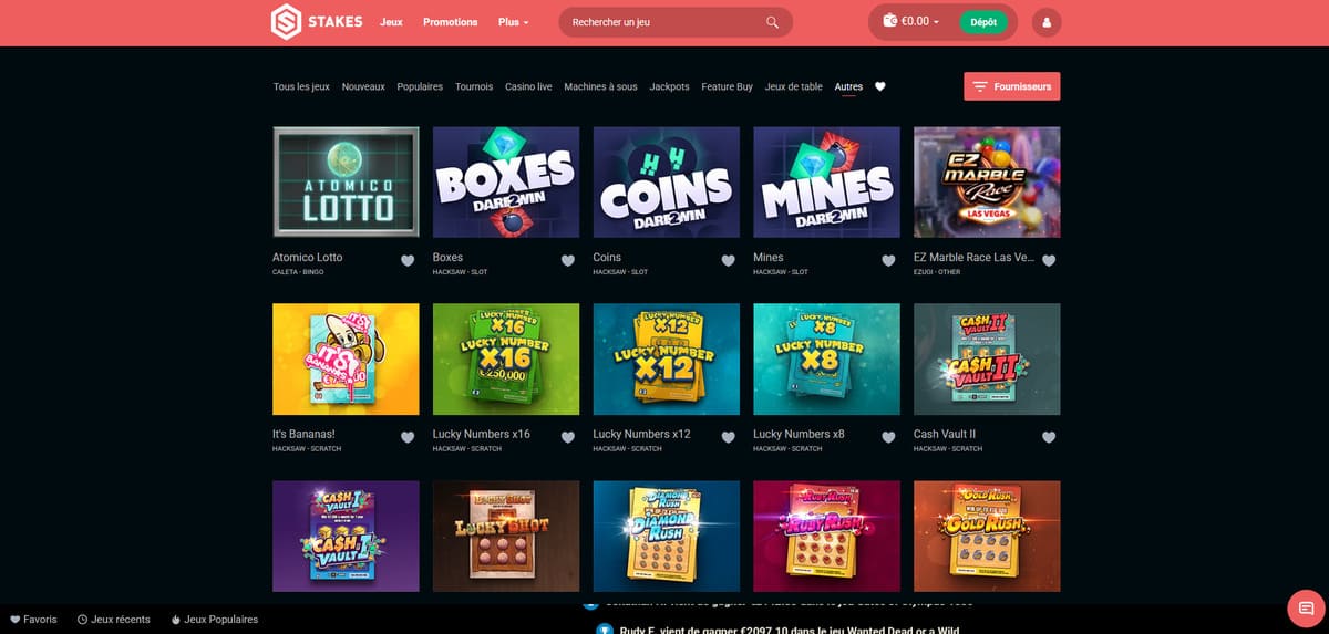 Autres jeux Stakes Casino