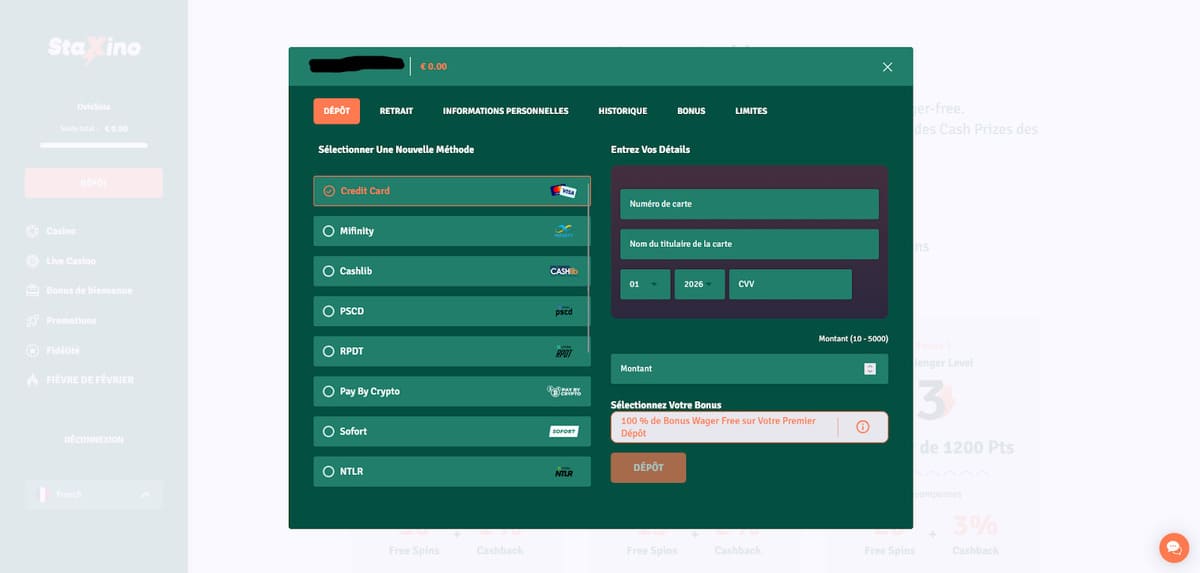Dépôt StaXino Casino