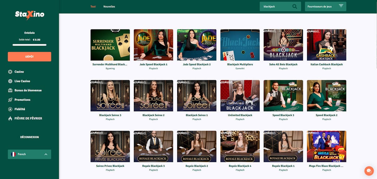 Jeux de table StaXino Casino