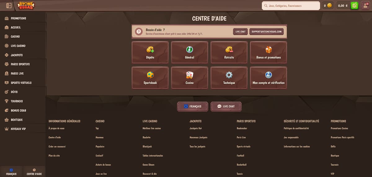 Centre d'aide Stone Vegas Casino