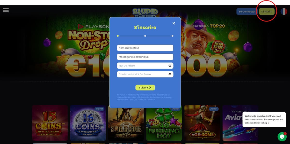 Inscription Stupid Casino