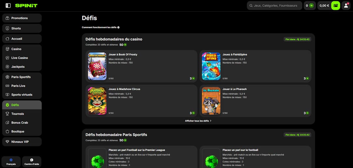 Défis SpinIT Casino