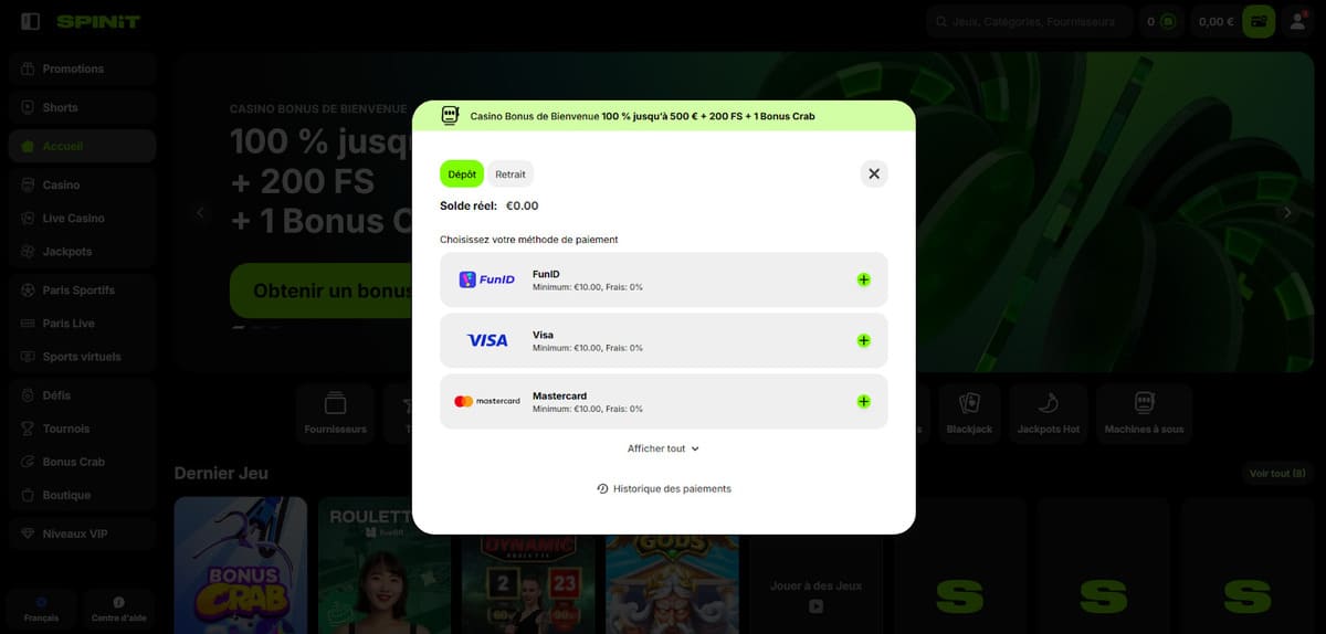 Dépôt SpinIT Casino