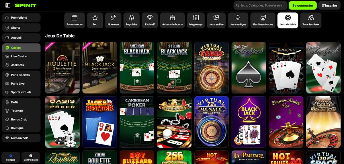 Jeux de table SpinIT Casino