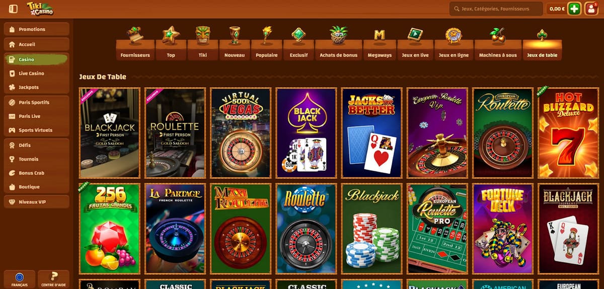 Jeux de table Tiki Casino