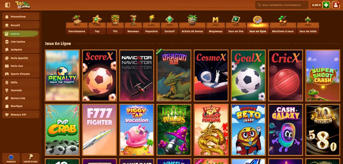 Jeux en ligne Tiki Casino
