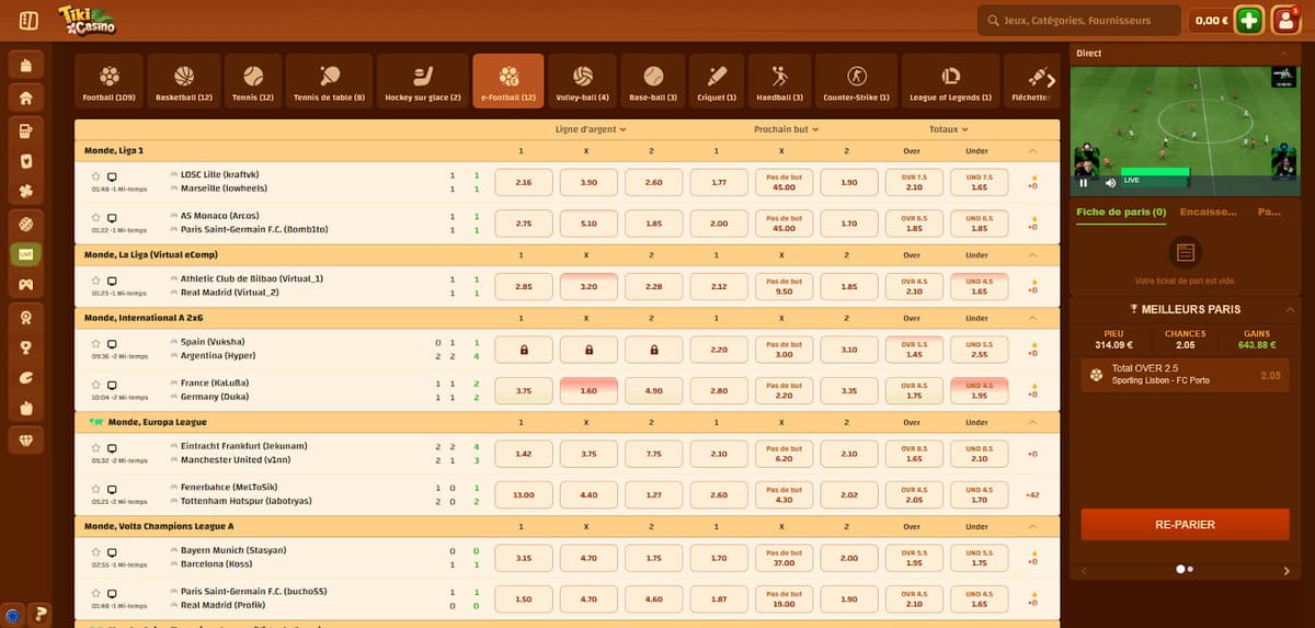 Paris en direct Tiki Casino