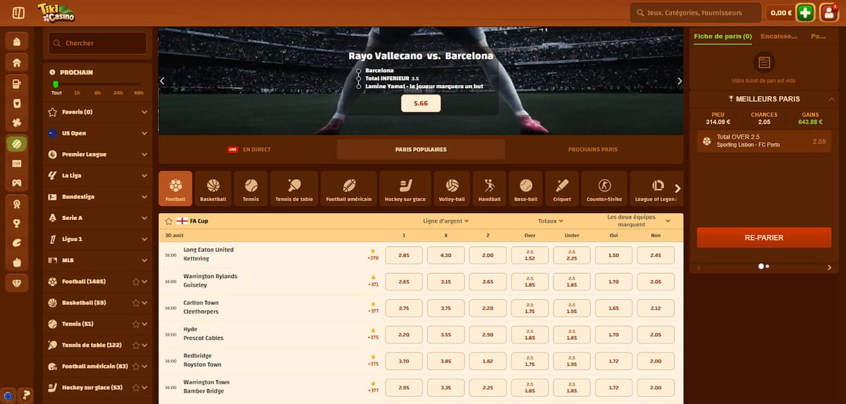 Paris sportifs Tiki Casino