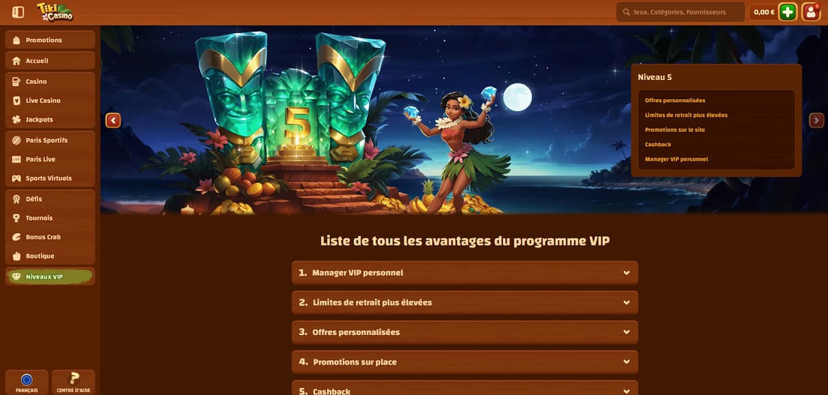 Programme VIP Tiki Casino