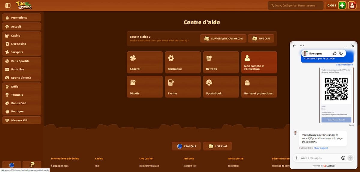 Service client Tiki Casino