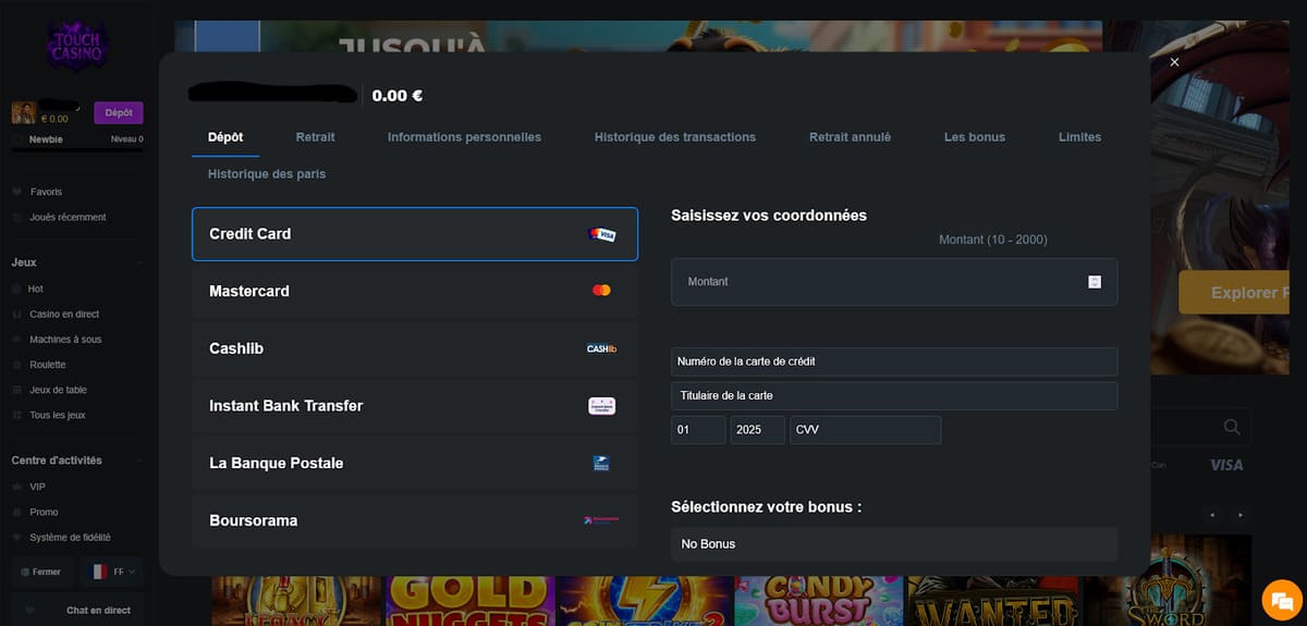 Dépôt Touch Casino